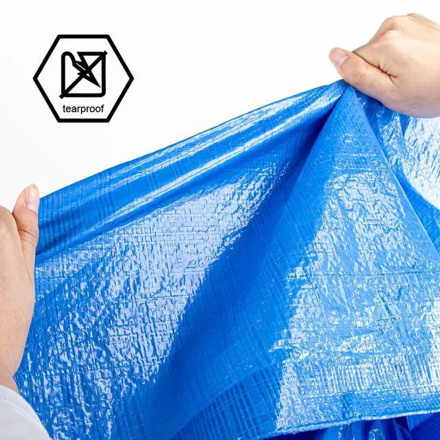 Alt view image 5 of 6 - 10x10Ft Multipurpose Waterproof Poly Tarp Cover 5 Mil, Blue | Reinforced edges, metal grommets every 36in, 8x8 weave; great for moving, temporary shelter and short-term outdoor coverage