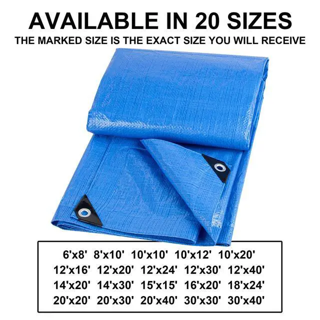 Alt view image 6 of 6 - 10x10Ft Multipurpose Waterproof Poly Tarp Cover 5 Mil, Blue | Reinforced edges, metal grommets every 36in, 8x8 weave; great for moving, temporary shelter and short-term outdoor coverage