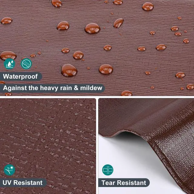 Alt view image 6 of 7 - Tarp 10x12 FT Heavy Duty Waterproof 14 Mil Brown | Thick Plastic Tarp, UV Resistant, Grommets Every 23.6", Tear & Fade Resistant, Reinforced Edges for Outdoor Pool, Camp & Tent