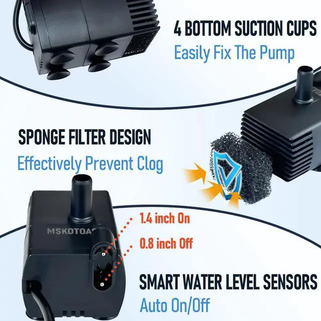 Alt view image 4 of 7 - Automatic Small Sump Pump with Water Sensor, 8 FT Lift 74 GPH with 6 FT Tubing, 115/230V Mini HVAC Condensate Removal Pump with Float Switch for Dehumidifier, Air Conditioner, Hydroponic, Auto On Off