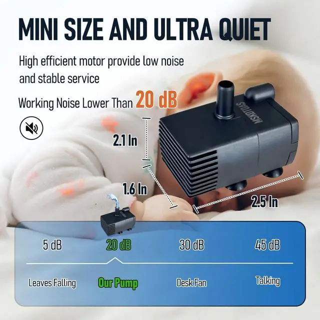 Alt view image 5 of 7 - Automatic Small Sump Pump with Water Sensor, 8 FT Lift 74 GPH with 6 FT Tubing, 115/230V Mini HVAC Condensate Removal Pump with Float Switch for Dehumidifier, Air Conditioner, Hydroponic, Auto On Off