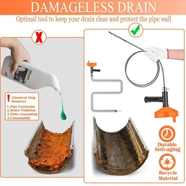Alt view image 3 of 7 - 33 Feet Drain Snake Auger, Plumbing Snake Drain Hair Clog Removal Tool, Heavy Duty Toilet Snake Auger, Sink Unclogger Drain Cleaner Tool for Bathroom Kitchen Tub Shower with Gloves