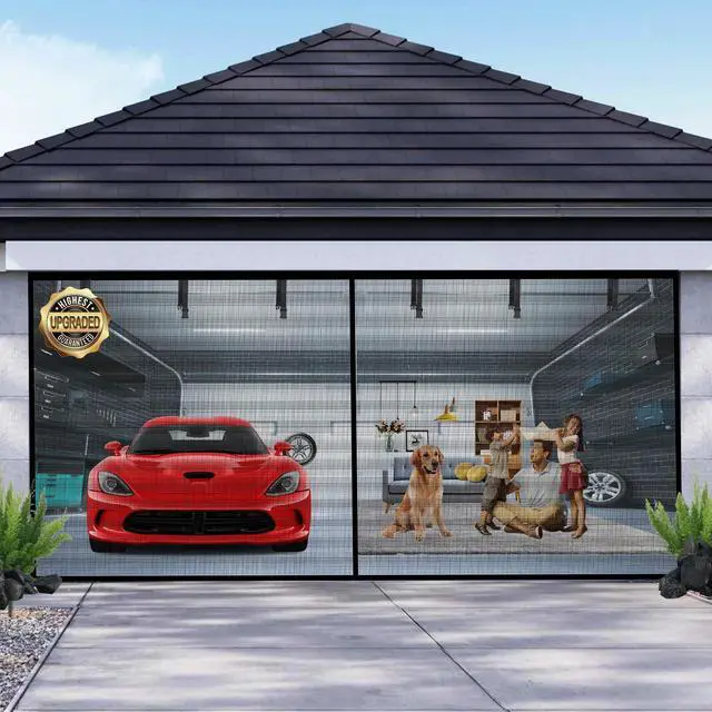 Main image of Garage Door Screen for 2 Car Garage 16x7FT, Magnetic Screen Garage with Retractable Fiberglass Mesh and Heavy Duty Weighted Bottom, Easy Assembly & Pass, Hands Free Door Screen Kit
