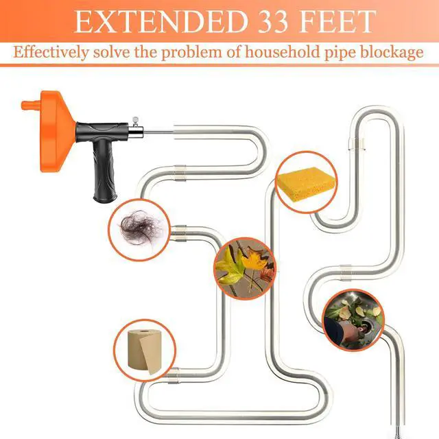Alt view image 4 of 7 - 33 Feet Drain Snake Auger, Plumbing Snake Drain Hair Clog Removal Tool, Heavy Duty Toilet Snake Auger, Sink Unclogger Drain Cleaner Tool for Bathroom Kitchen Tub Shower with Gloves