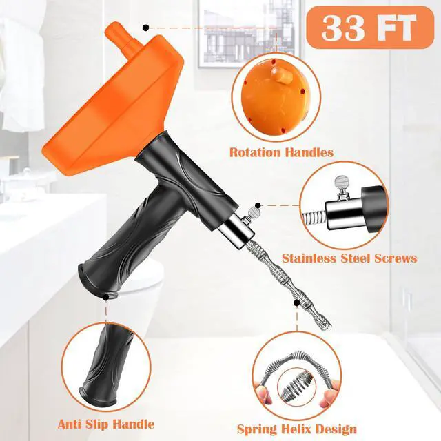Alt view image 6 of 7 - 33 Feet Drain Snake Auger, Plumbing Snake Drain Hair Clog Removal Tool, Heavy Duty Toilet Snake Auger, Sink Unclogger Drain Cleaner Tool for Bathroom Kitchen Tub Shower with Gloves