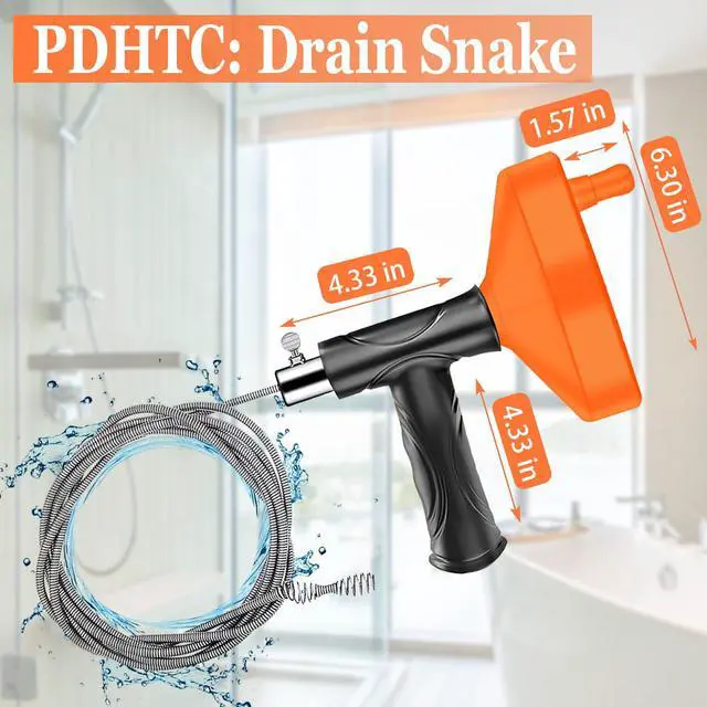 Alt view image 7 of 7 - 33 Feet Drain Snake Auger, Plumbing Snake Drain Hair Clog Removal Tool, Heavy Duty Toilet Snake Auger, Sink Unclogger Drain Cleaner Tool for Bathroom Kitchen Tub Shower with Gloves