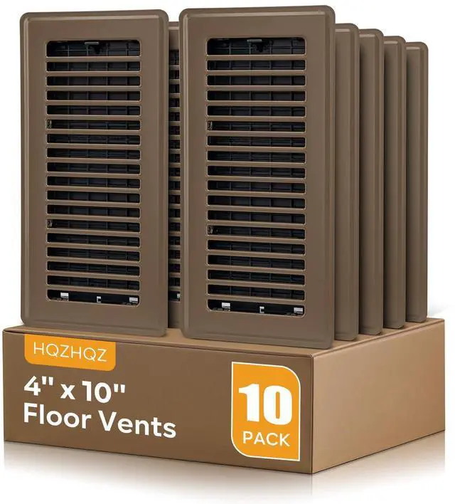 Main image of Floor Register 4x10, Floor Vent Covers, Heavy Duty Steel Walkable Floor Vents, for Sidewall and Floor, Brown 10 Pack