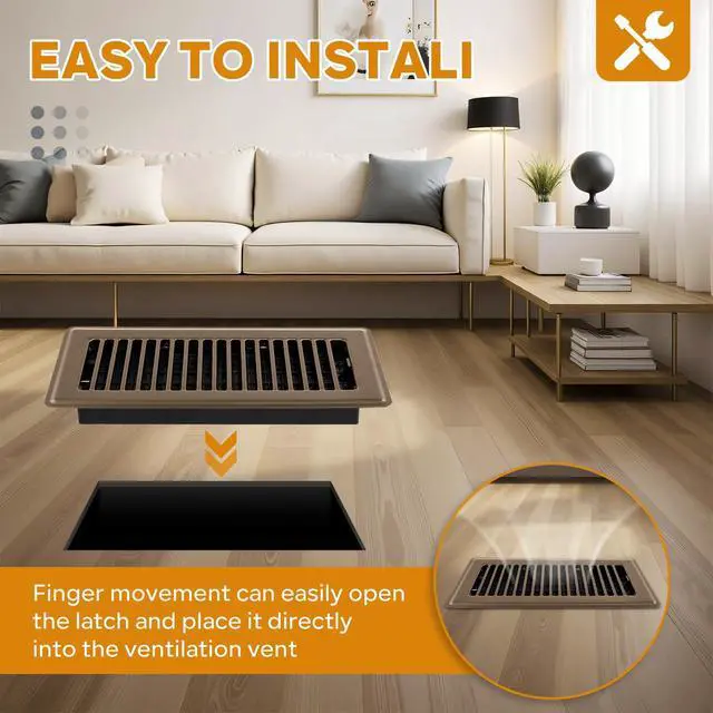 Alt view image 5 of 7 - Floor Register 4x10, Floor Vent Covers, Heavy Duty Steel Walkable Floor Vents, for Sidewall and Floor, Brown 10 Pack