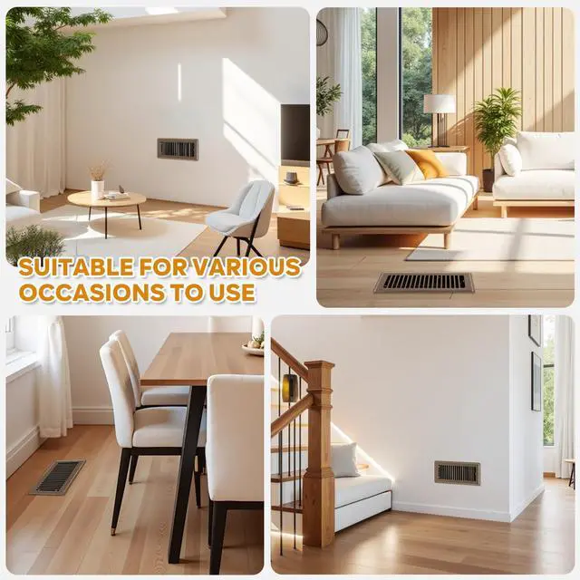 Alt view image 7 of 7 - Floor Register 4x10, Floor Vent Covers, Heavy Duty Steel Walkable Floor Vents, for Sidewall and Floor, Brown 10 Pack