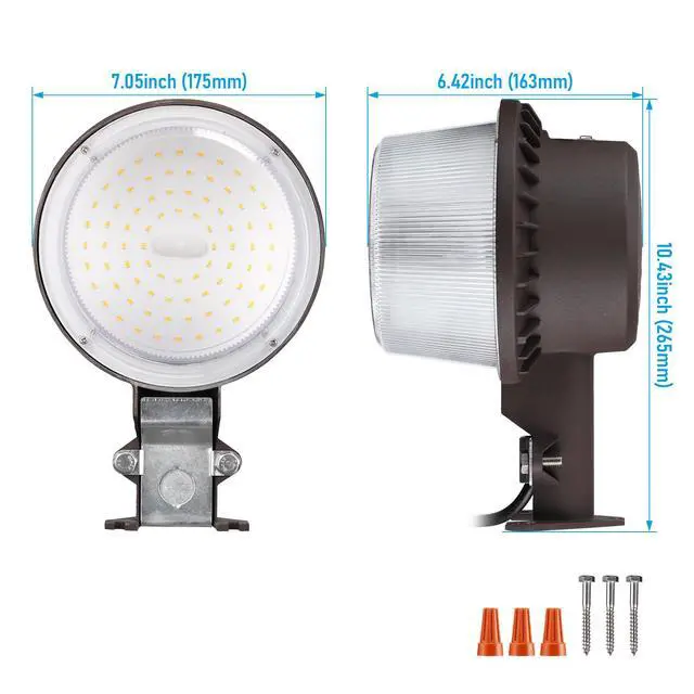 Alt view image 7 of 7 - LED Barn Light Dusk to Dawn Area Lights Aluminum 5000K Bronze | Outdoor Security Flood Lighting with Photocell, ETL & FCC Listed, IP65 Waterproof, 110-277V, Garage, Yard