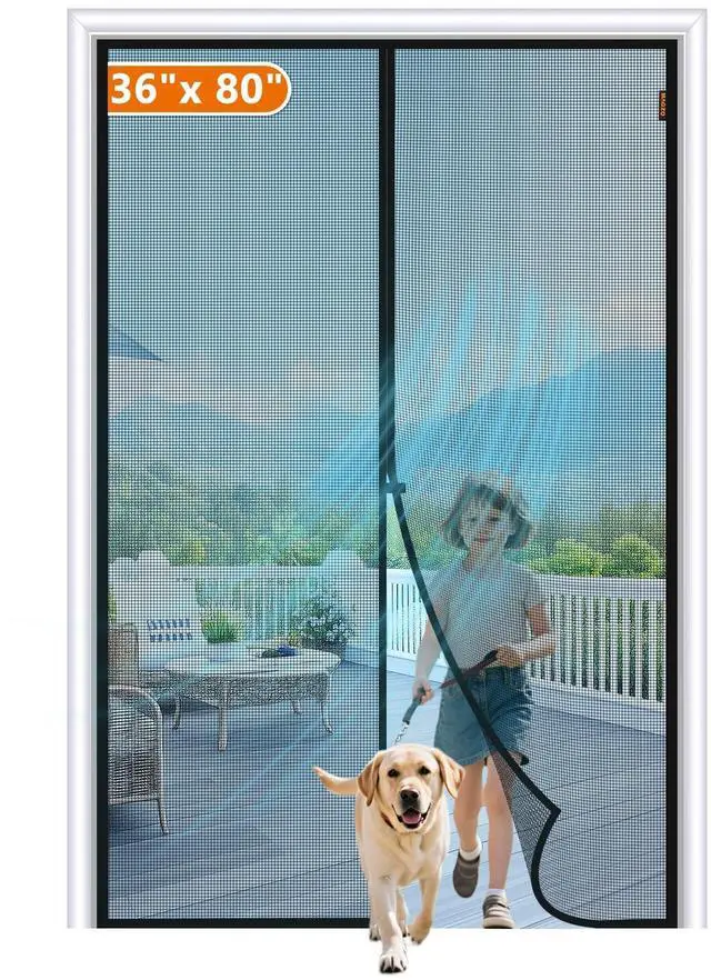 Main image of Magnetic Screen Door Fits Door Size 36"x 80", Heavy Duty Mesh | 38" x 81" Heavy Duty Door Screen Magnetic Closure & Windproof Fastener, Pet Friendly Front Screen Door Magnets, Black