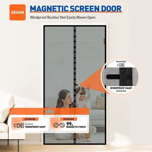 Alt view image 4 of 6 - Magnetic Screen Door Fits Door Size 36"x 80", Heavy Duty Mesh | 38" x 81" Heavy Duty Door Screen Magnetic Closure & Windproof Fastener, Pet Friendly Front Screen Door Magnets, Black