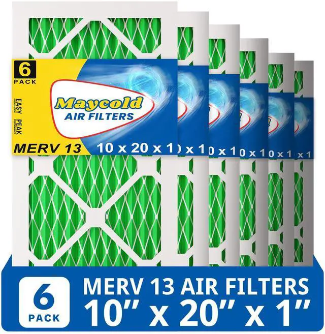 Main image of MERV 13 10x20x1 Air Filter (6-Pack), High-Efficiency Pleated AC & Furnace Filters, Actual Size: 9.70 x 19.70 x 0.75, Individually Wrapped in Plastic