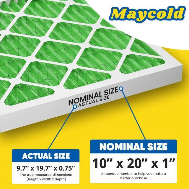 Alt view image 3 of 7 - MERV 13 10x20x1 Air Filter (6-Pack), High-Efficiency Pleated AC & Furnace Filters, Actual Size: 9.70 x 19.70 x 0.75, Individually Wrapped in Plastic