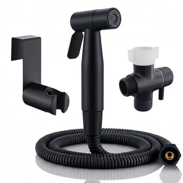 Main image of Handheld Bidet Sprayer for Toilet, Stainless Steel Metal Made Baby Cloth Diaper Spraying Kit, Bathroom Toilet Bidet Attachment Set for Bathing Pets and Feminine Hygiene, Matte Black