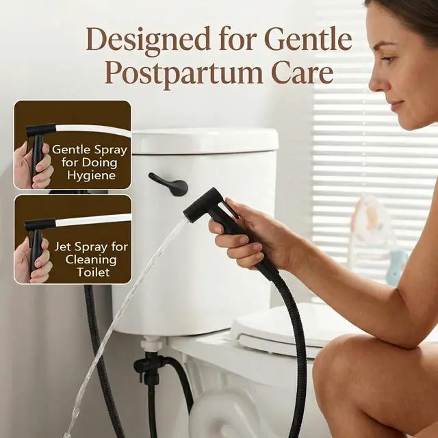 Alt view image 3 of 7 - Handheld Bidet Sprayer for Toilet, Stainless Steel Metal Made Baby Cloth Diaper Spraying Kit, Bathroom Toilet Bidet Attachment Set for Bathing Pets and Feminine Hygiene, Matte Black