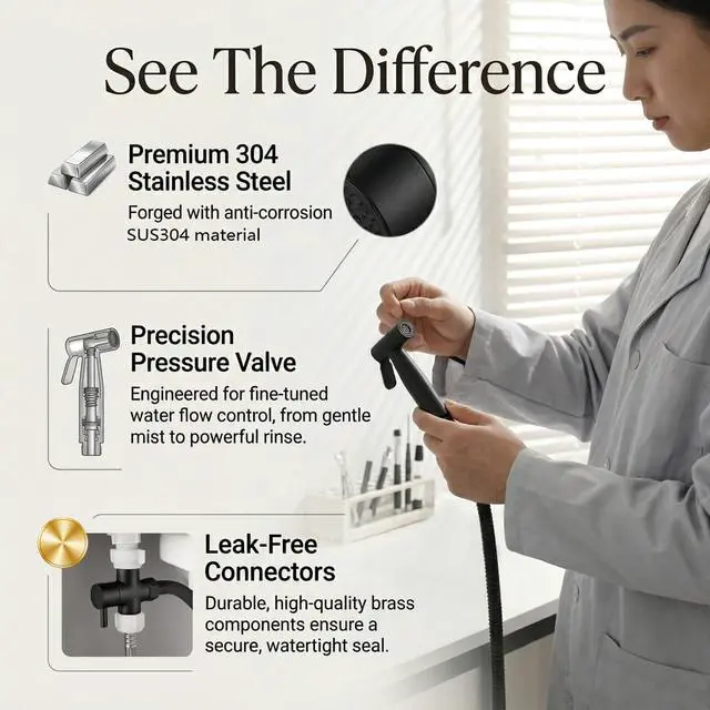 Alt view image 4 of 7 - Handheld Bidet Sprayer for Toilet, Stainless Steel Metal Made Baby Cloth Diaper Spraying Kit, Bathroom Toilet Bidet Attachment Set for Bathing Pets and Feminine Hygiene, Matte Black