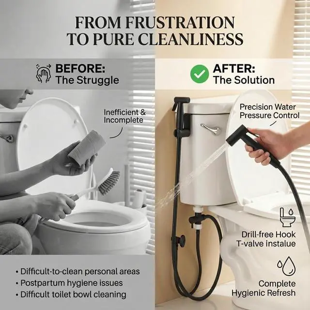Alt view image 5 of 7 - Handheld Bidet Sprayer for Toilet, Stainless Steel Metal Made Baby Cloth Diaper Spraying Kit, Bathroom Toilet Bidet Attachment Set for Bathing Pets and Feminine Hygiene, Matte Black