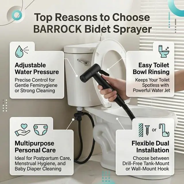 Alt view image 7 of 7 - Handheld Bidet Sprayer for Toilet, Stainless Steel Metal Made Baby Cloth Diaper Spraying Kit, Bathroom Toilet Bidet Attachment Set for Bathing Pets and Feminine Hygiene, Matte Black