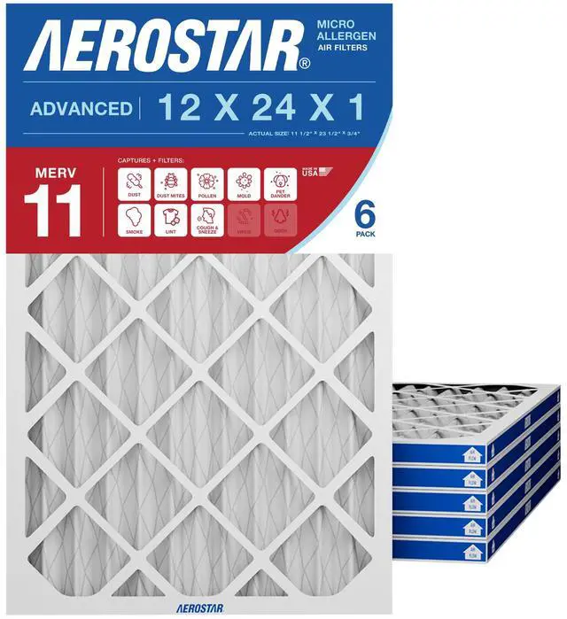 Main image of Air Filter 12x24x1 MERV 11 AC Filter, HVAC, Furnace Filter, 6 Pack | ACTUAL SIZE (11.75 x 23.75 x 0.75) AC Filter, Furnace Filter, Dust, Pet Dander, Smoke & Allergies MERV 11 (MPR 1200)