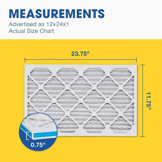 Alt view image 5 of 7 - Air Filter 12x24x1 MERV 11 AC Filter, HVAC, Furnace Filter, 6 Pack | ACTUAL SIZE (11.75 x 23.75 x 0.75) AC Filter, Furnace Filter, Dust, Pet Dander, Smoke & Allergies MERV 11 (MPR 1200)