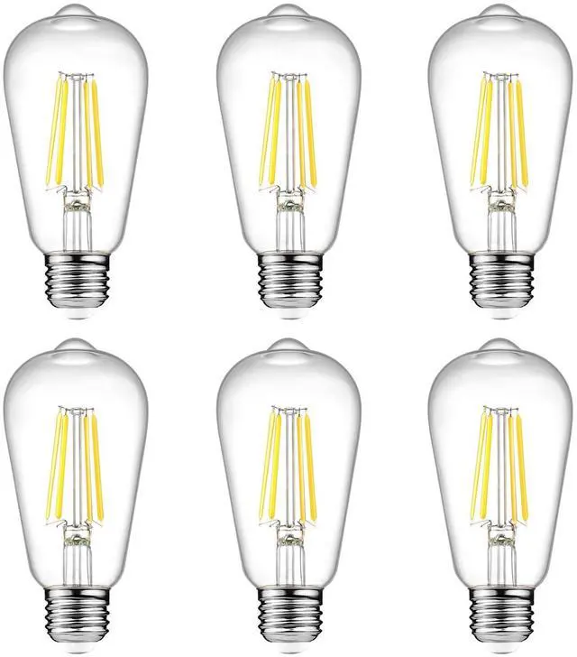 Main image of Vintage LED Edison Bulbs, 6W, Equivalent 60W, Non-Dimmable, High Brightness Cool White 4000K, ST58 Antique LED Filament Bulbs with 80+ CRI, E26 Medium Base, Clear Glass, Pack of 6