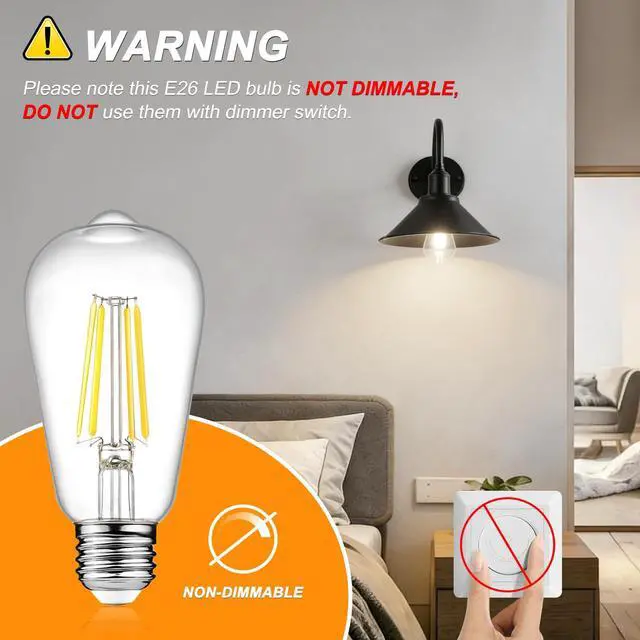 Alt view image 3 of 7 - Vintage LED Edison Bulbs, 6W, Equivalent 60W, Non-Dimmable, High Brightness Cool White 4000K, ST58 Antique LED Filament Bulbs with 80+ CRI, E26 Medium Base, Clear Glass, Pack of 6