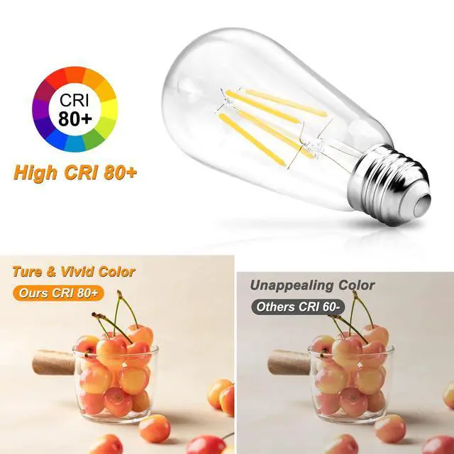 Alt view image 7 of 7 - Vintage LED Edison Bulbs, 6W, Equivalent 60W, Non-Dimmable, High Brightness Cool White 4000K, ST58 Antique LED Filament Bulbs with 80+ CRI, E26 Medium Base, Clear Glass, Pack of 6