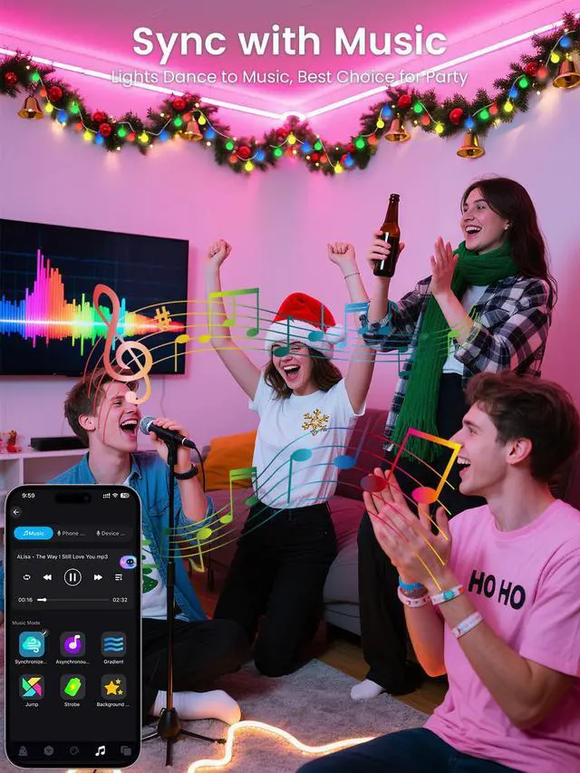 Alt view image 3 of 7 - 46ft 100LED Smart Color Changing Globe String Lights Indoor APP Control | Fairy Lights Plug in with Remote, Music Syn, Clear Wire Twinkle Light for Bedroom, Multicolor & Modes, Waterproof, Room Decor