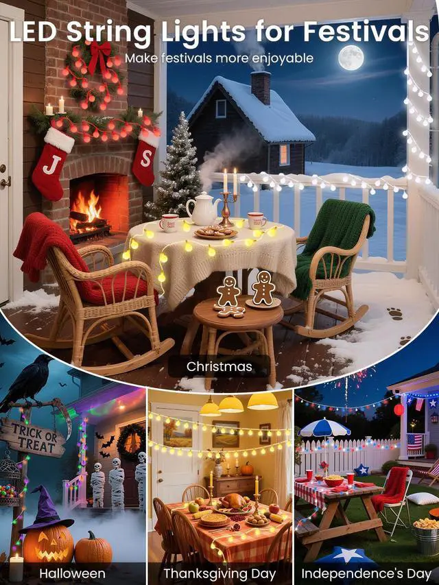 Alt view image 4 of 7 - 46ft 100LED Smart Color Changing Globe String Lights Indoor APP Control | Fairy Lights Plug in with Remote, Music Syn, Clear Wire Twinkle Light for Bedroom, Multicolor & Modes, Waterproof, Room Decor