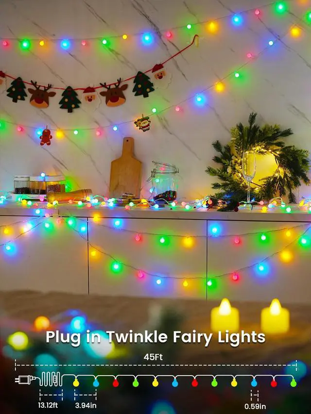 Alt view image 5 of 6 - 78ft 200LED Smart Color Changing Globe String Lights Indoor APP Control | Fairy Lights Plug in with Remote, Music Syn, Clear Wire Twinkle Light for Bedroom, Multicolor & Modes, Waterproof, Room Decor