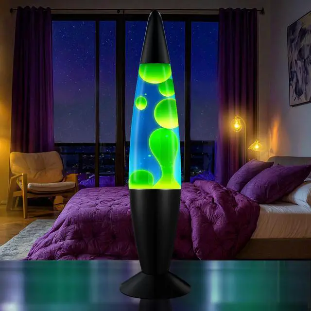 Alt view image 2 of 7 - 16" Beautiful Lamp- Blue with Yellow/Green Wax, Relaxing Liquid Lamp for Living Room Office Bedroom Adults Teens Kids, Magma Light, Night Light Nightlight, Home Decor