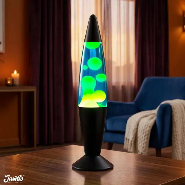 Alt view image 7 of 7 - 16" Beautiful Lamp- Blue with Yellow/Green Wax, Relaxing Liquid Lamp for Living Room Office Bedroom Adults Teens Kids, Magma Light, Night Light Nightlight, Home Decor