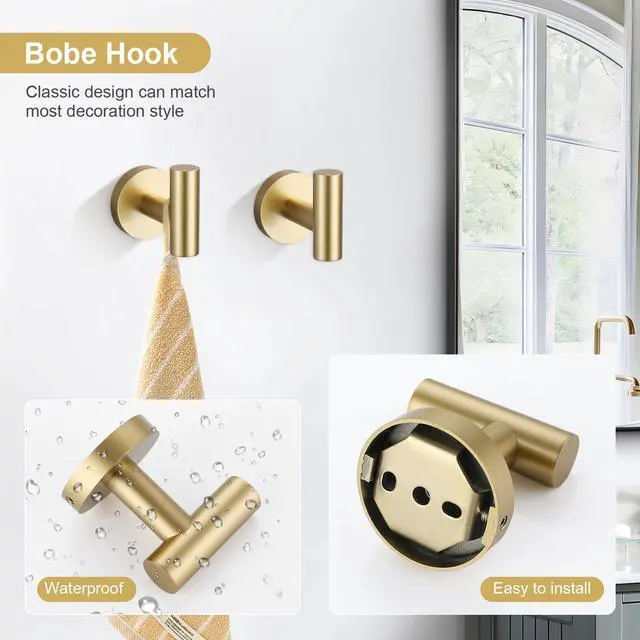 Alt view image 3 of 7 - 5 Piece Bathroom Accessories Set Brushed Gold Bathroom Hardware Set 23.6 Inch Bath Towel Bar Set SUS304 Stainless Steel Towel Rack Set