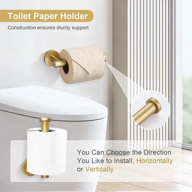 Alt view image 4 of 7 - 5 Piece Bathroom Accessories Set Brushed Gold Bathroom Hardware Set 23.6 Inch Bath Towel Bar Set SUS304 Stainless Steel Towel Rack Set