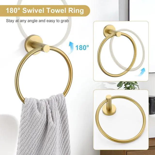 Alt view image 5 of 7 - 5 Piece Bathroom Accessories Set Brushed Gold Bathroom Hardware Set 23.6 Inch Bath Towel Bar Set SUS304 Stainless Steel Towel Rack Set
