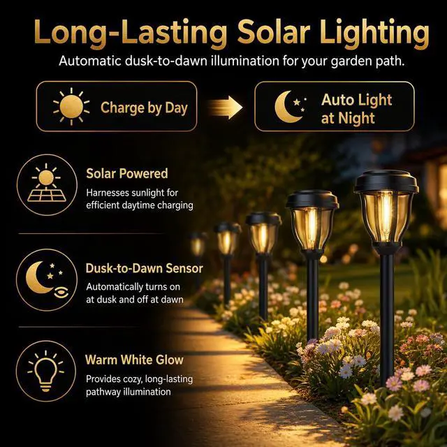 Alt view image 2 of 7 - 12 Pack Solar Lights Outdoor, Solar Pathway Lights Auto On/Off Waterproof Garden Landscape Lighting for Path, Yard, Walkway, Driveway Decor