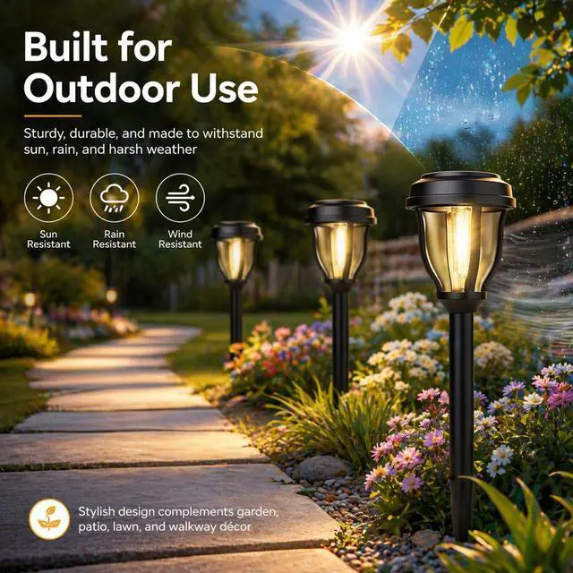 Alt view image 3 of 7 - 12 Pack Solar Lights Outdoor, Solar Pathway Lights Auto On/Off Waterproof Garden Landscape Lighting for Path, Yard, Walkway, Driveway Decor