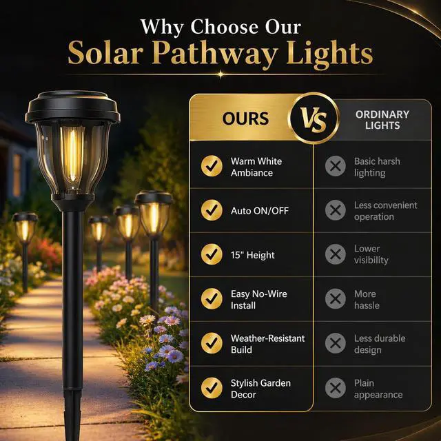 Alt view image 4 of 7 - 12 Pack Solar Lights Outdoor, Solar Pathway Lights Auto On/Off Waterproof Garden Landscape Lighting for Path, Yard, Walkway, Driveway Decor