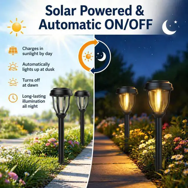 Alt view image 5 of 7 - 12 Pack Solar Lights Outdoor, Solar Pathway Lights Auto On/Off Waterproof Garden Landscape Lighting for Path, Yard, Walkway, Driveway Decor