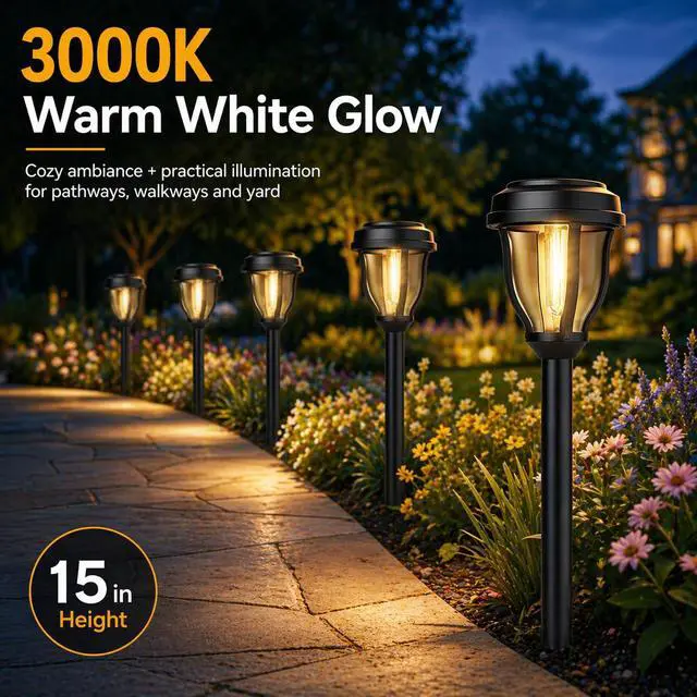 Alt view image 7 of 7 - 12 Pack Solar Lights Outdoor, Solar Pathway Lights Auto On/Off Waterproof Garden Landscape Lighting for Path, Yard, Walkway, Driveway Decor