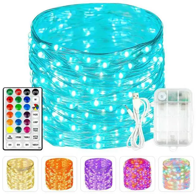 Main image of RGB Color Changing 33Ft 100LED 4th of July Fairy Lights Battery Operated, Waterproof String Lights USB Powered with Timer for Indoor & Outdoor, 18 Colors & Multicolor for Independence Day Memorial Day