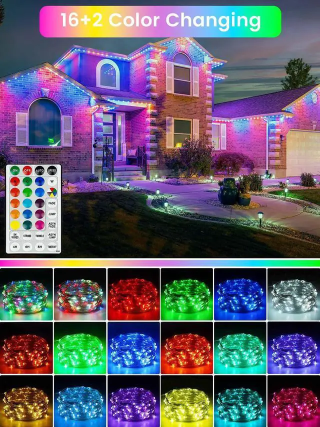 Alt view image 2 of 7 - RGB Color Changing 33Ft 100LED 4th of July Fairy Lights Battery Operated, Waterproof String Lights USB Powered with Timer for Indoor & Outdoor, 18 Colors & Multicolor for Independence Day Memorial Day