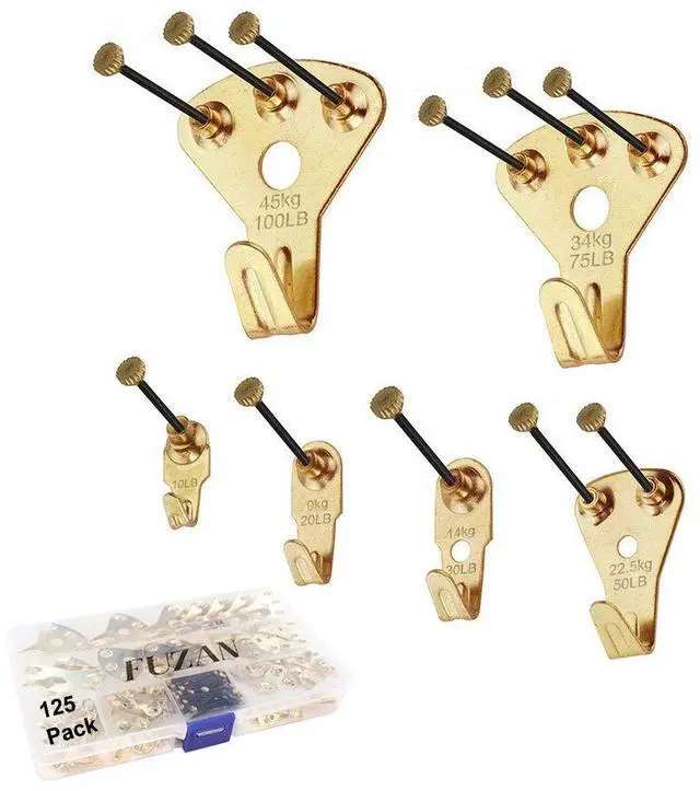 Main image of 125 Pcs Heavy Duty Picture Hanging Kit With Nails for Wooden/Drywall - Professional Hangers for Canvas, Office Pictures, Clock, House Decoration - Holds 10-100 lbs
