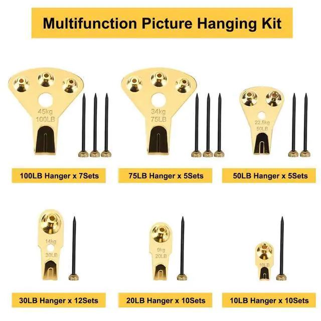 Alt view image 2 of 7 - 125 Pcs Heavy Duty Picture Hanging Kit With Nails for Wooden/Drywall - Professional Hangers for Canvas, Office Pictures, Clock, House Decoration - Holds 10-100 lbs