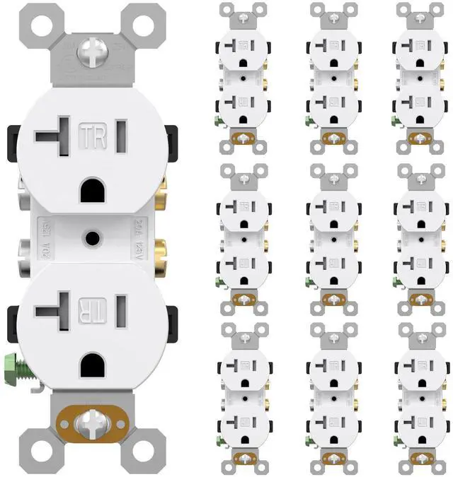 Main image of 20 Amp Outlet Duplex Electrical Receptacle Outlets,Power Outlet,Tamper Resistant,Heavy-Duty Receptacle Wall Outlet,Residential,2Pole,3-Wire, Self-Grounding Clip, NEMA 5-20R,UL Listed 10 Pack