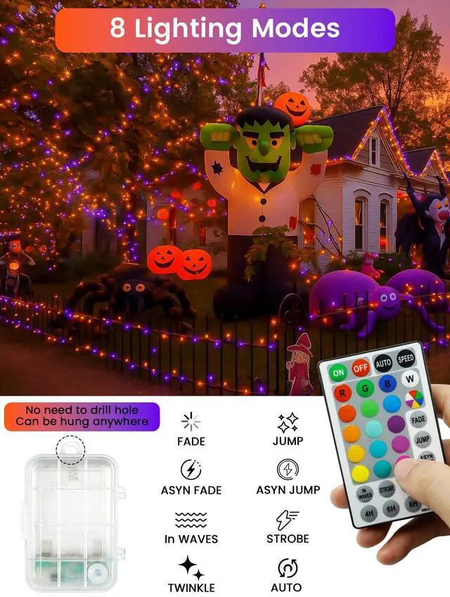 Alt view image 3 of 7 - RGB Color Changing 33Ft 100LED 4th of July Fairy Lights Battery Operated, Waterproof String Lights USB Powered with Timer for Indoor & Outdoor, 18 Colors & Multicolor for Independence Day Memorial Day