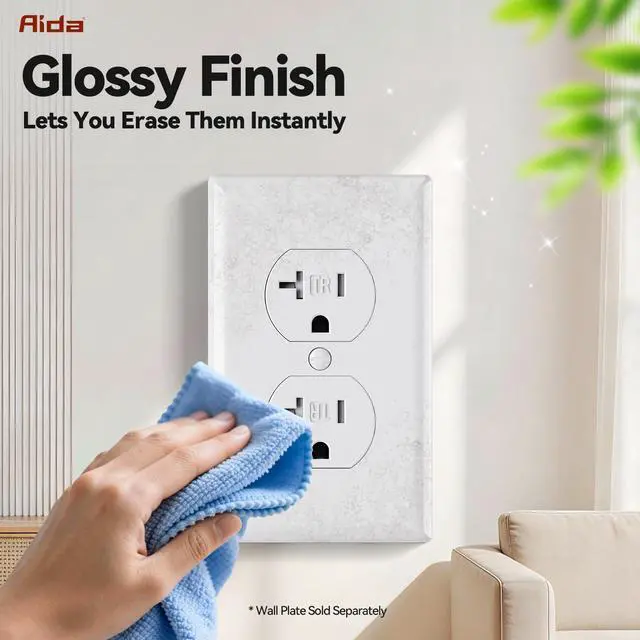 Alt view image 4 of 7 - 20 Amp Outlet Duplex Electrical Receptacle Outlets,Power Outlet,Tamper Resistant,Heavy-Duty Receptacle Wall Outlet,Residential,2Pole,3-Wire, Self-Grounding Clip, NEMA 5-20R,UL Listed 10 Pack