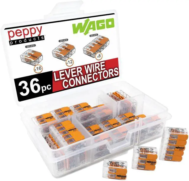 Main image of WAGO 221 Lever-Nuts 36pc Compact Splicing Wire Connector Assortment. Includes 221-412, 221-413, 221-415