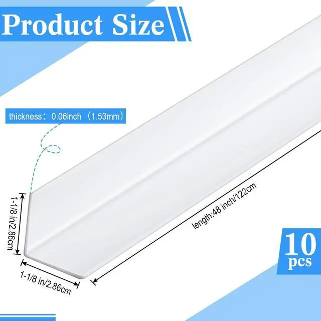 Alt view image 2 of 6 - 10 Pcs Wall Corner Protector Guards, Vinyl 1-1/8 x 48 Inches Corner Trim Molding, Avoid Scratching Scuffs, Ease Install and Cleaning for Door Tables Countertop Furniture Cabinet Protection